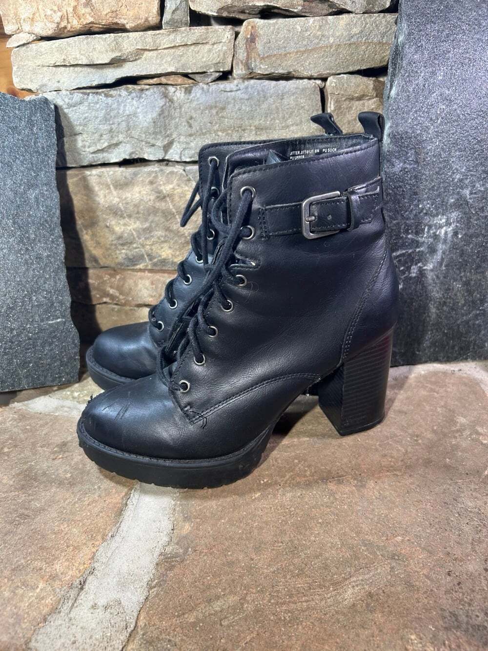 Madden Girl Chunky Heeled Black Thrashed Women’s Jitter BootsREAD